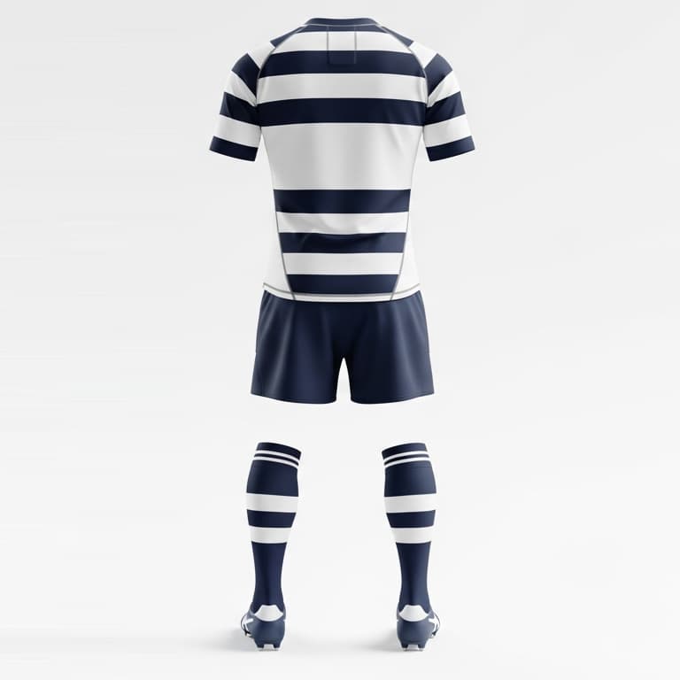 Men's Classic Navy & White Striped Rugby Uniform – Performance Jersey & Shorts Set view 2