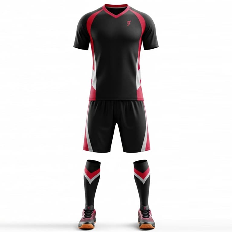 Men's Bold Black Volleyball Uniform - Red & White Performance Kit