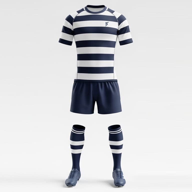 Men's Classic Navy & White Striped Rugby Uniform – Performance Jersey & Shorts Set