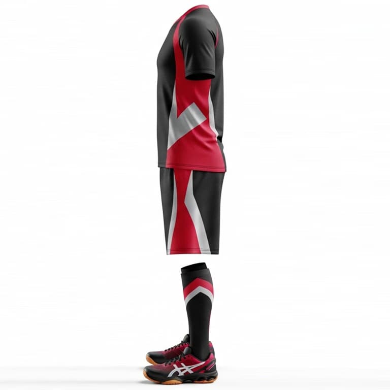Men's Bold Black Volleyball Uniform - Red & White Performance Kit view 3