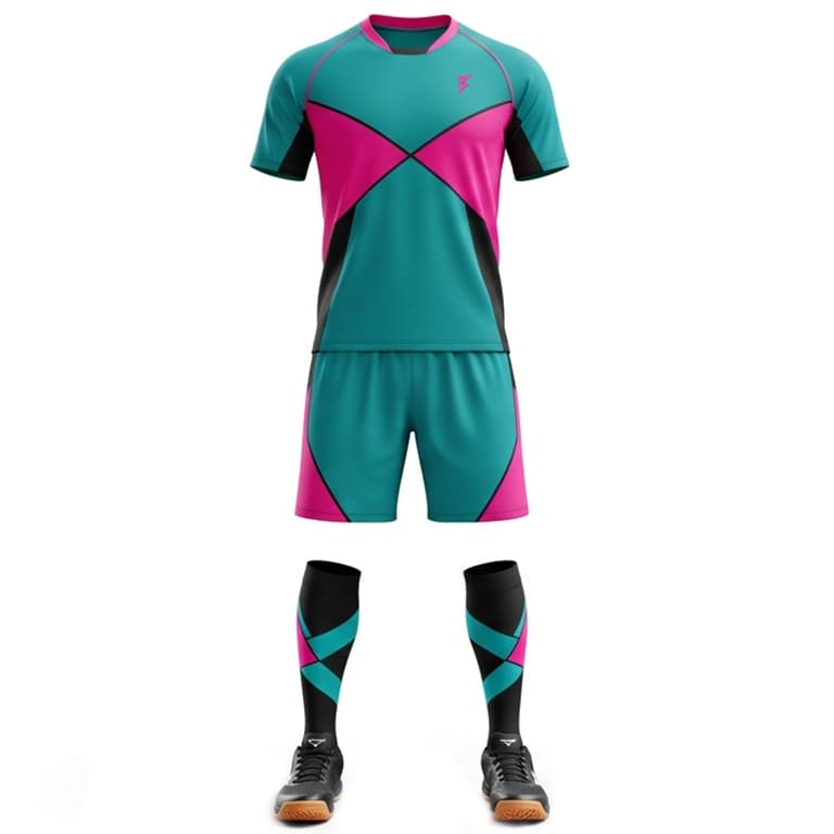 Men's Electric Teal & Pink Volleyball Uniform - Geometric Performance Kit