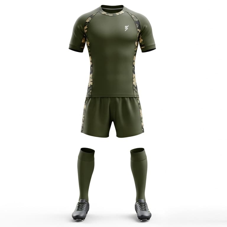 Men's Rugby Uniform Set - Military Green Camo Jersey, Shorts & Socks | Pro-Fit Gear