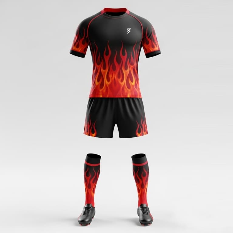 Men's Flame Rugby Jersey and Shorts Set - Performance Fit & Breathable Fabric