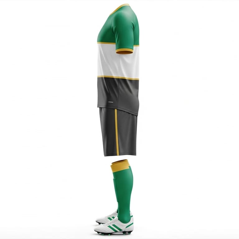 Men's Striking Green, White & Gold Soccer Uniform Kit view 2