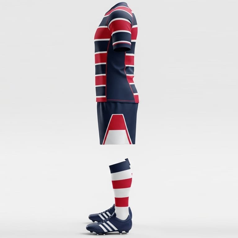 Rugby Uniform: Red & Blue Stripe Pro Jersey and Shorts Set view 2