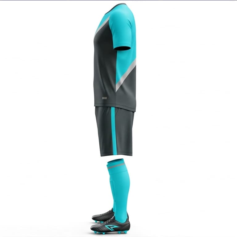 Men's Modern Teal & Charcoal Grey Soccer Uniform Kit view 2