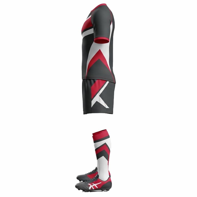 Men's Pro-Fit Black & Red Chevron Rugby Uniform Set – Jersey, Shorts & Socks view 2