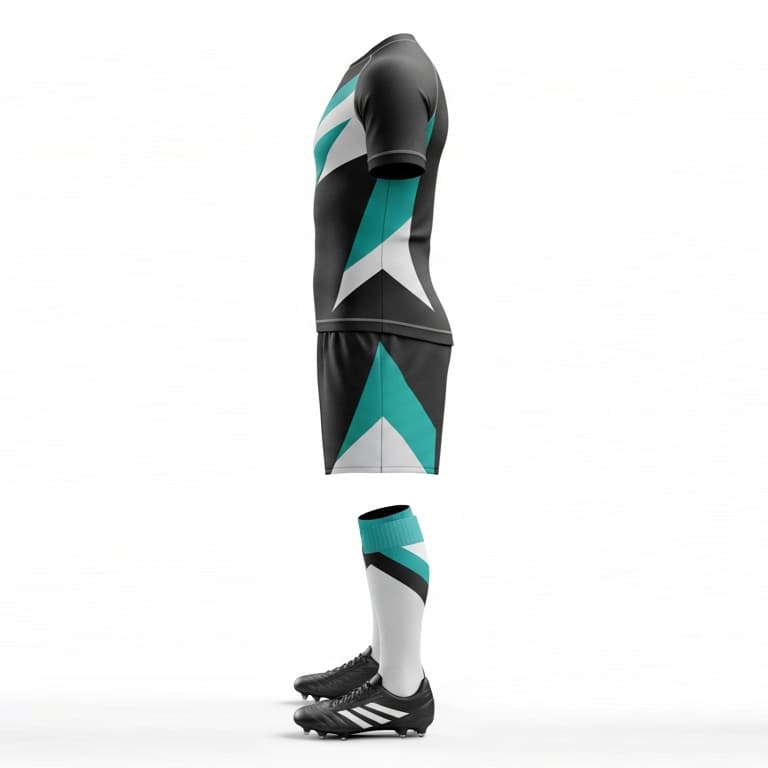 Men's Pro-Fit Black & Teal Chevron Rugby Uniform Set – Jersey, Shorts & Socks view 2
