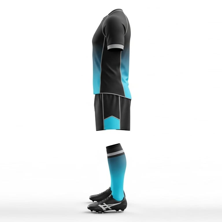 Men's Rugby Uniform Set - Black & Teal Gradient Jersey, Shorts & Socks view 2