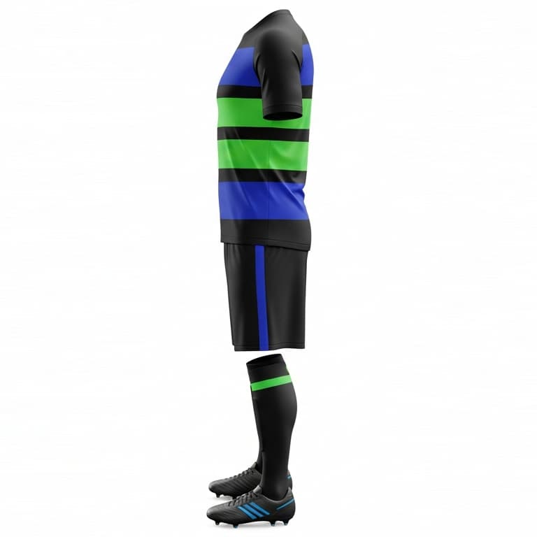 Men's Bold Striped Black, Blue & Green Soccer Uniform Kit