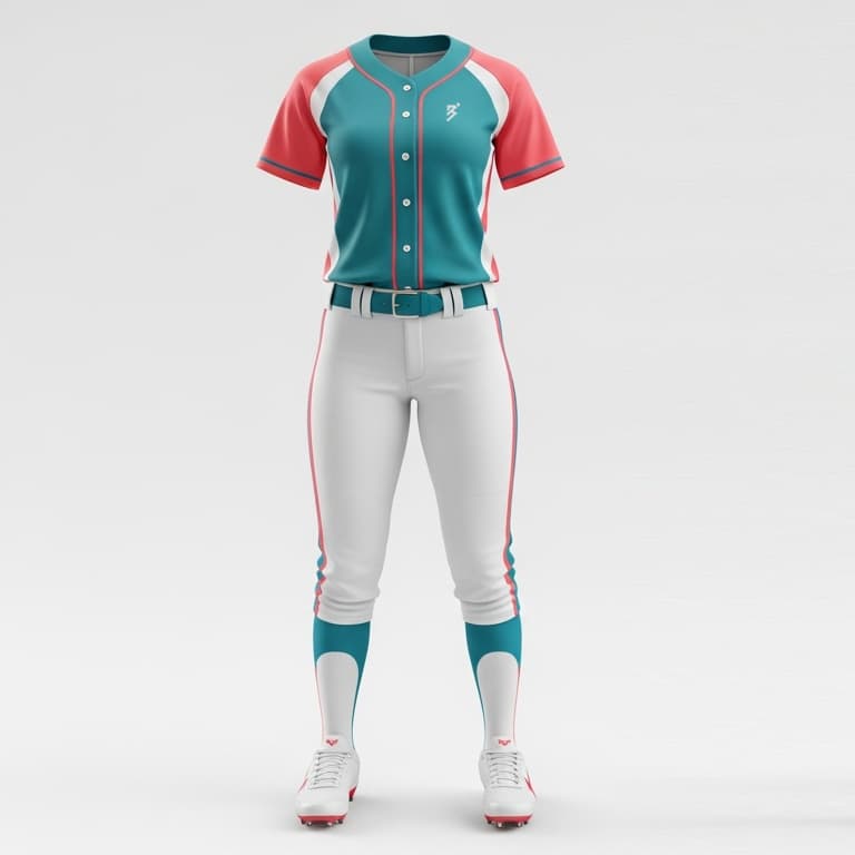 Dynamic Women's Teal & Coral Softball Uniform: Jersey & Pants