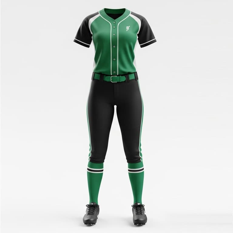 Elite Women's Green & Black Softball Uniform: Jersey & Pants