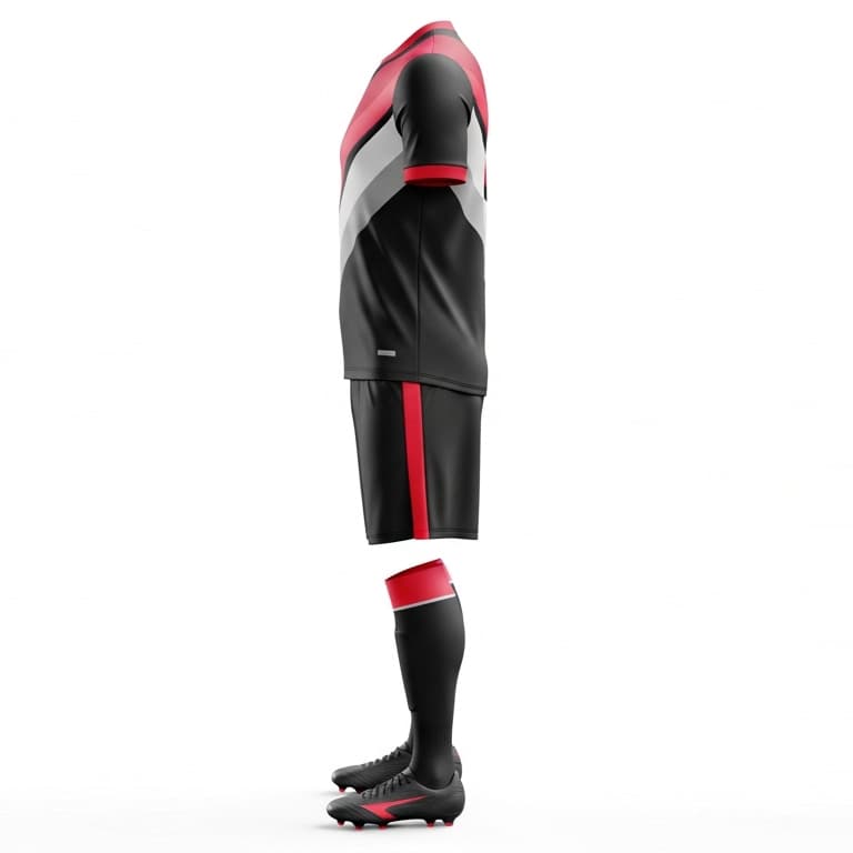 Men's Elite Pro Soccer Uniform - Black, Red & White Striped Kit view 2