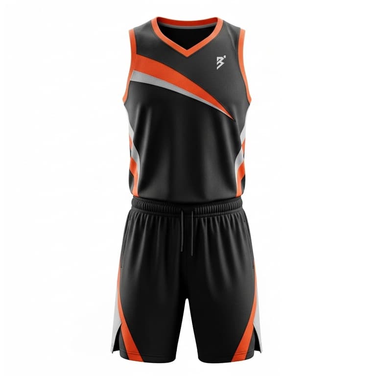 Men's Black & Orange Basketball Uniform Set - High-Performance Jersey and Shorts