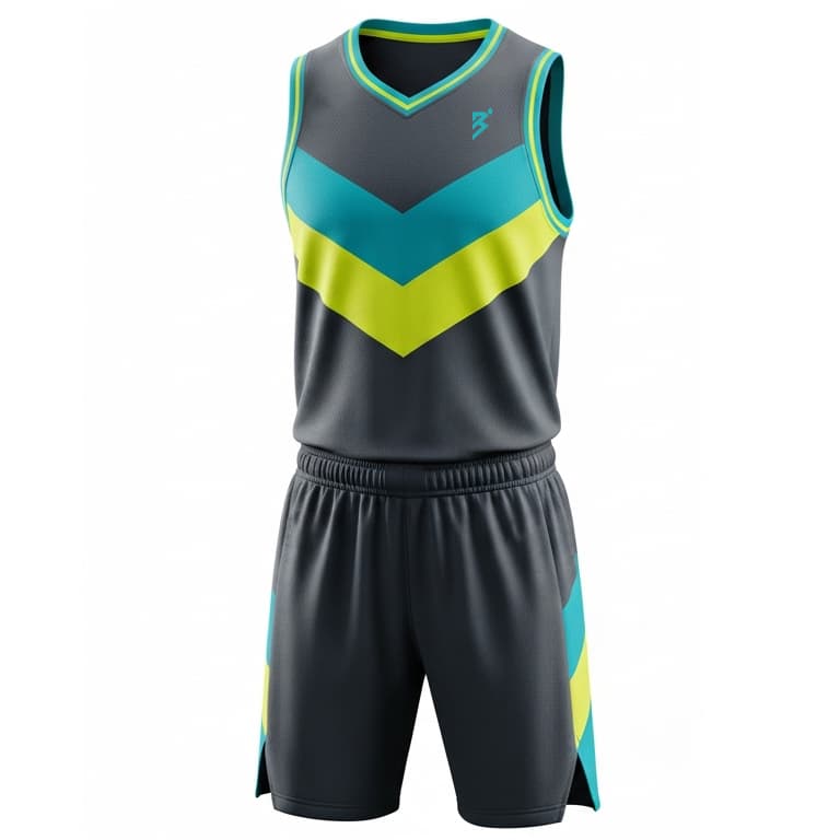 Men's Custom Gray, Teal & Lime Green Basketball Uniform Set - Jersey & Shorts
