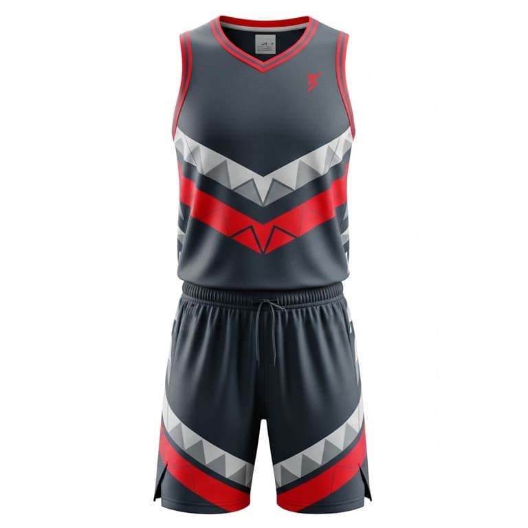 Geometric Print Basketball Uniform Set - V-Neck Jersey & Shorts