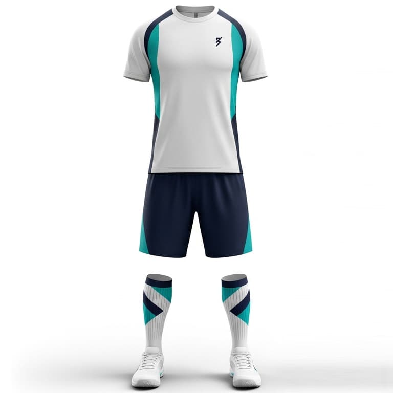 Men's White & Aqua Performance Volleyball Jersey and Shorts Set | Athletic Team Kit