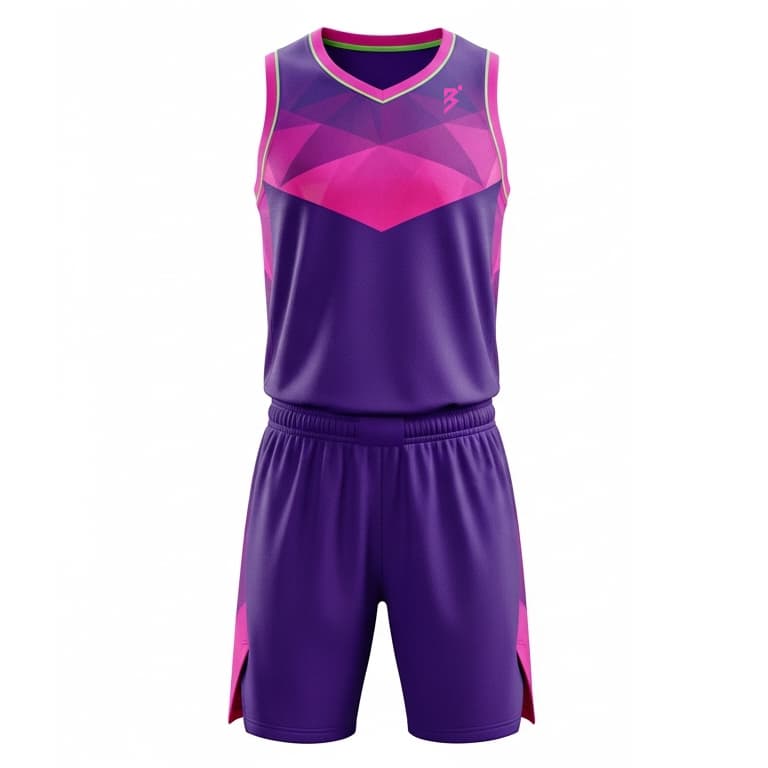 Men's Custom Sublimated Basketball Uniform - Purple & Pink Geometric Design