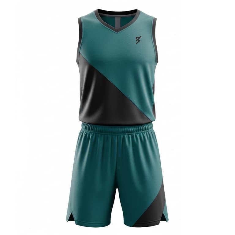 Teal & Black Sublimated Basketball Uniforms for Men - V-Neck Performance Jersey & Shorts