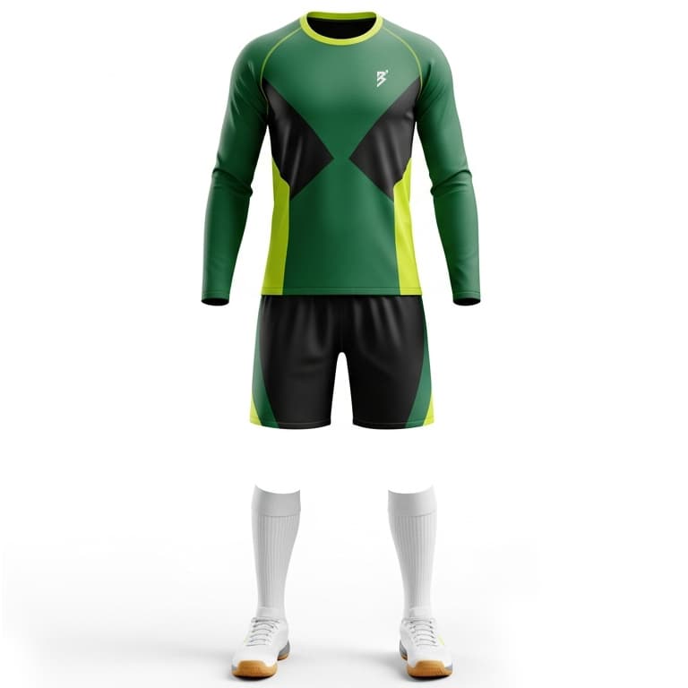 Men's Green & Black Long-Sleeve Performance Volleyball Jersey and Shorts Set | Dynamic Athletic Kit