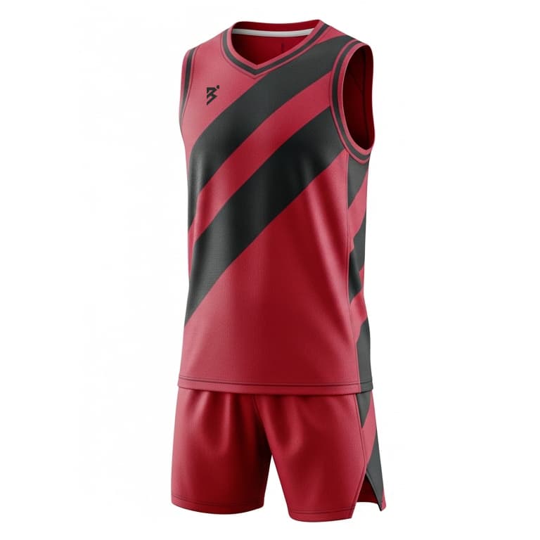 Men's Striker Basketball Uniform Set - Red & Black Stripe Jersey & Shorts