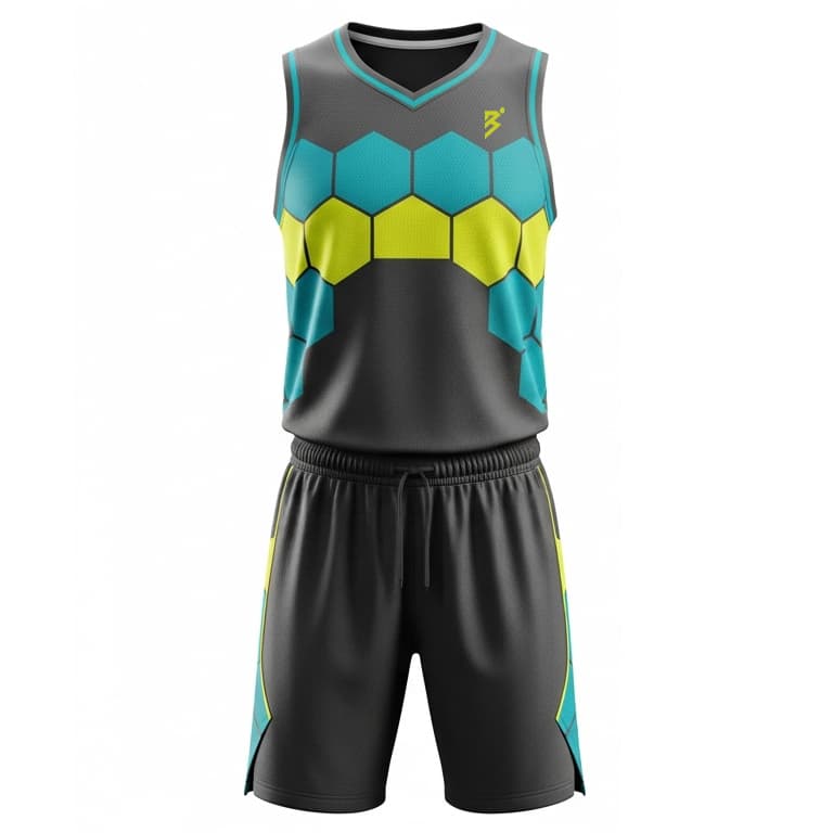 Men's Lightweight Pro-Mesh Basketball Jersey & Shorts Set - Hexagon Design