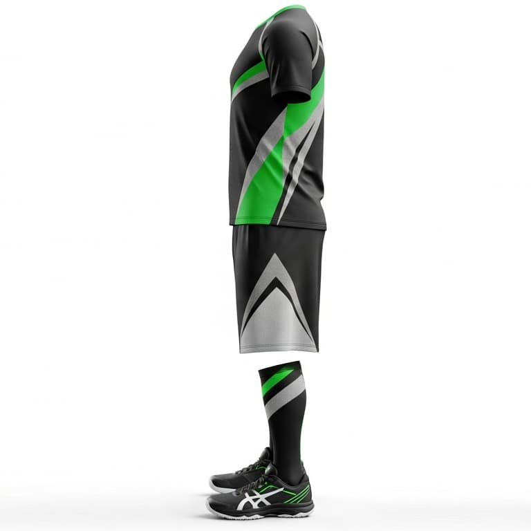 Men's Sublimated Volleyball Uniform Set - Black, Green & White Team Jersey & Shorts view 2