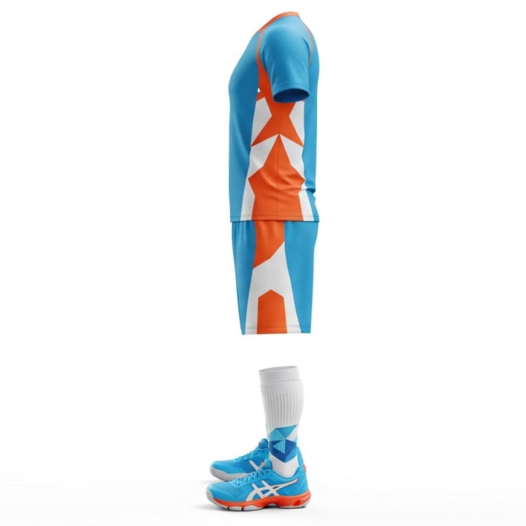 Men's Light Blue and Orange Volleyball Uniform Set view 3