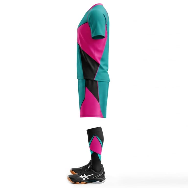 Men's Electric Teal & Pink Volleyball Uniform - Geometric Performance Kit view 3