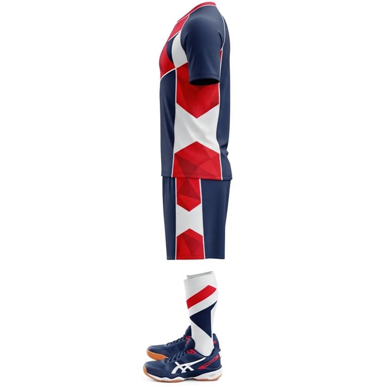 Men's Elite Pro Volleyball Uniform - Navy, Red & White Geometric Kit view 2