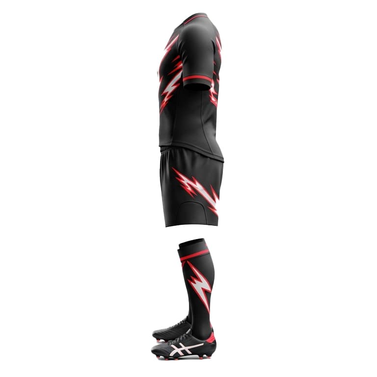 Men's Black and Red Lightning Rugby Kit - Performance Jersey, Shorts & Socks view 3