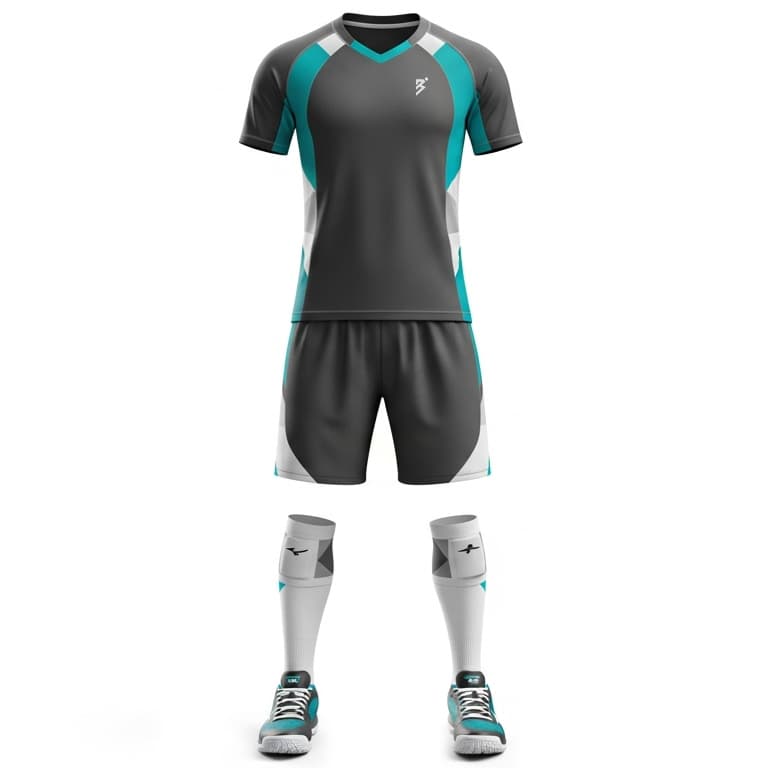 Men's Modern Grey Volleyball Uniform - Aqua & White Performance Kit