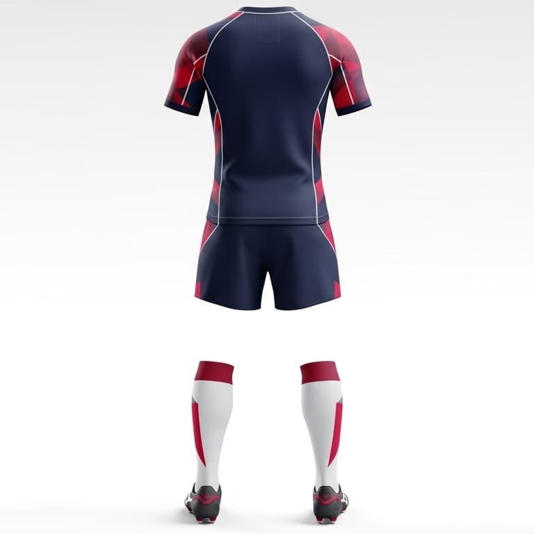Men's Red and Blue Geometric Rugby Kit - Performance Jersey, Shorts & Socks view 2
