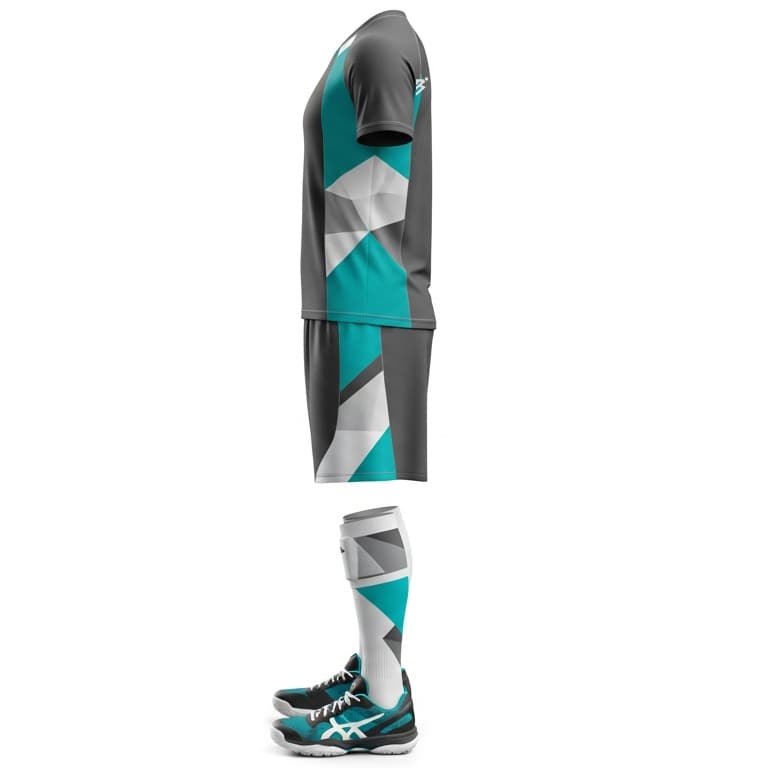 Men's Modern Grey Volleyball Uniform - Aqua & White Performance Kit view 2