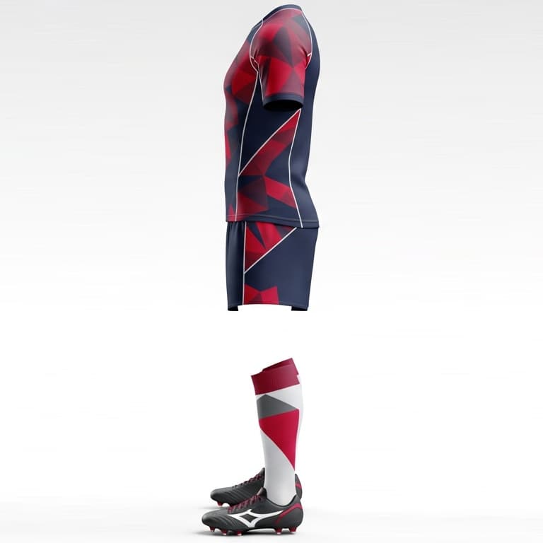 Men's Red and Blue Geometric Rugby Kit - Performance Jersey, Shorts & Socks view 3