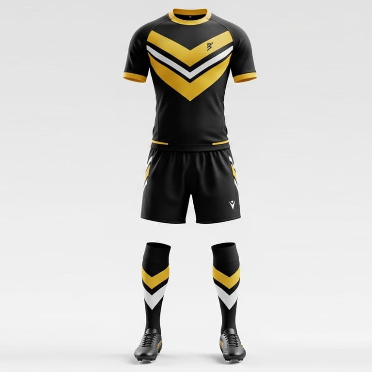 Men's Rugby Uniform Set - Black & Gold Striped Jersey, Shorts & Socks