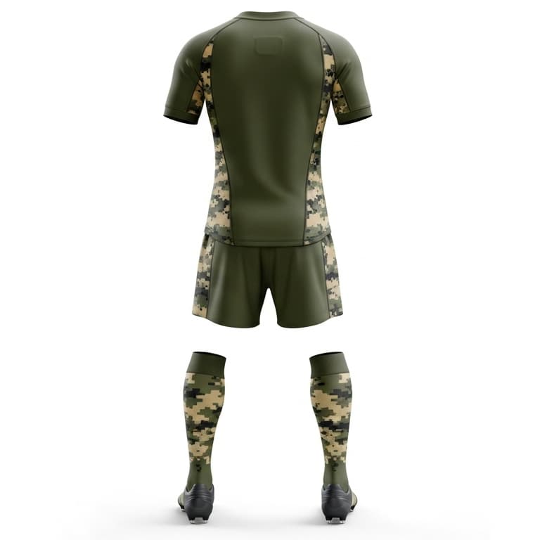 Men's Rugby Uniform Set - Military Green Camo Jersey, Shorts & Socks | Pro-Fit Gear view 3