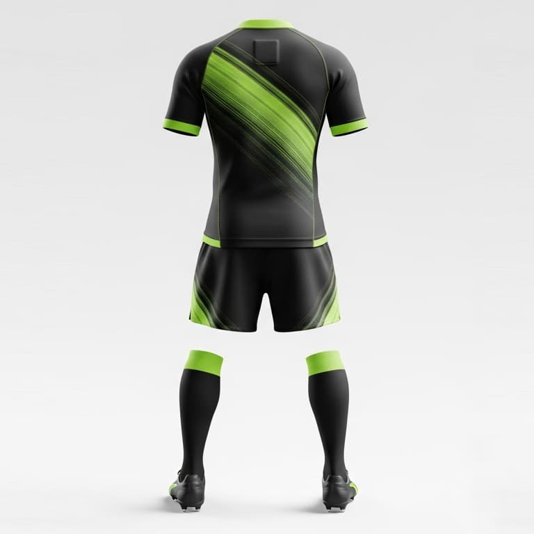Black & Neon Green Rugby Jersey and Shorts Set - Men's Performance Uniform view 3