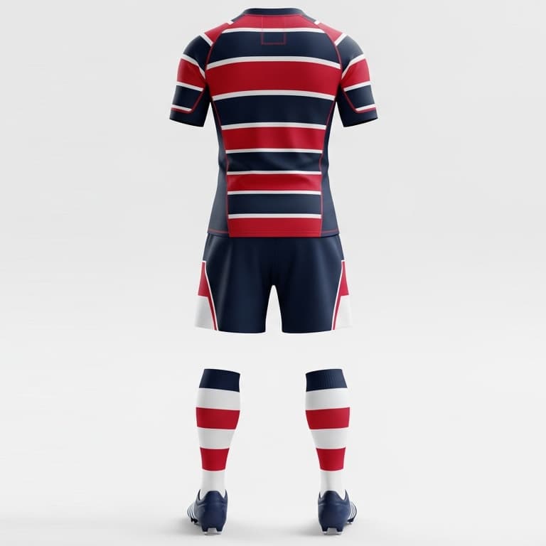 Rugby Uniform: Red & Blue Stripe Pro Jersey and Shorts Set view 3