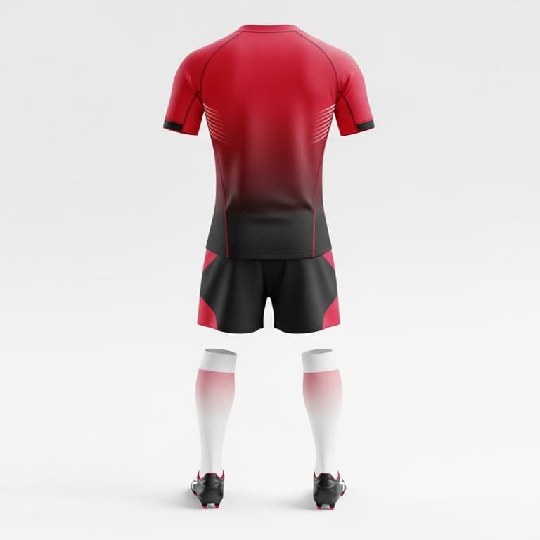 Men's Pro-Fit Rugby Uniform Set - Red & Black Gradient Jersey with Shorts view 3