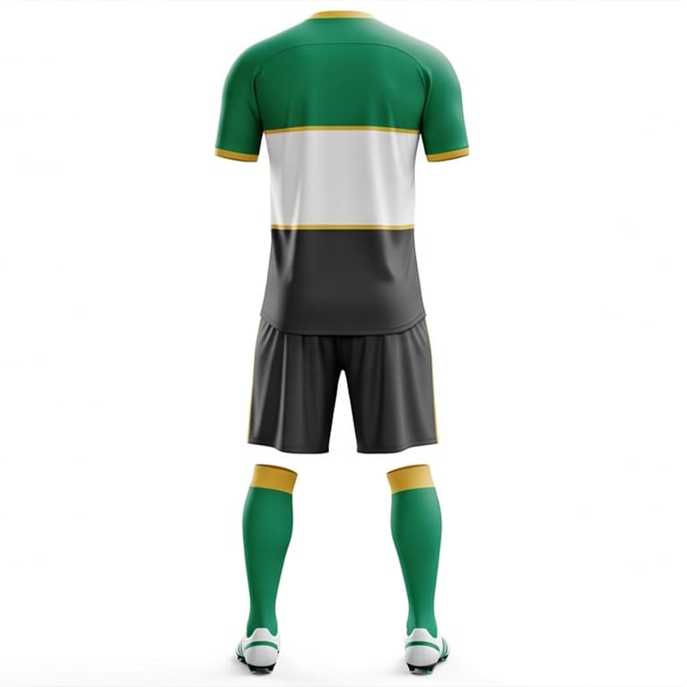 Men's Striking Green, White & Gold Soccer Uniform Kit view 3