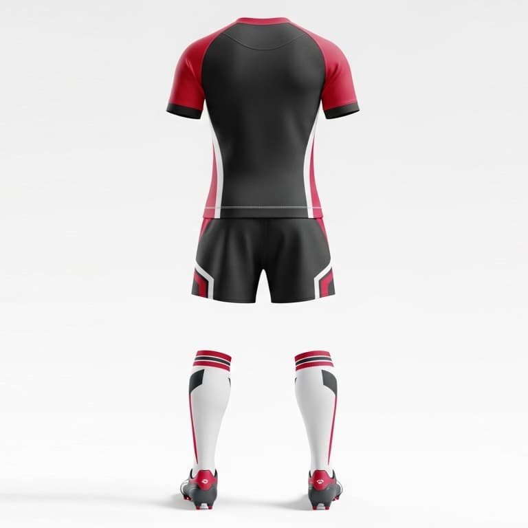 Men's Black, White & Red Rugby Uniform Set – Performance Jersey, Shorts & Socks view 3
