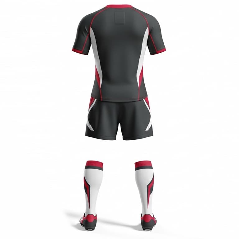 Men's Pro-Fit Black & Red Chevron Rugby Uniform Set – Jersey, Shorts & Socks view 3