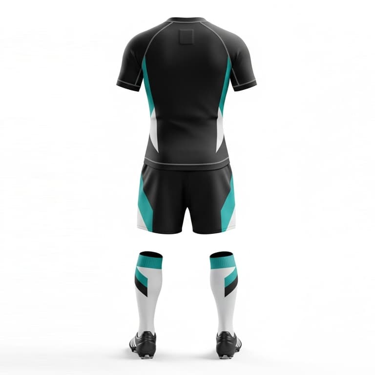 Men's Pro-Fit Black & Teal Chevron Rugby Uniform Set – Jersey, Shorts & Socks view 3