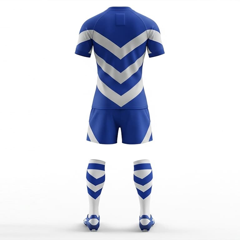 Men's Blue and White Rugby Uniform - Jersey, Shorts & Socks Set view 3