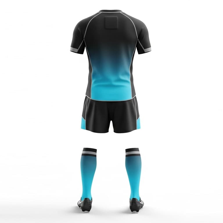 Men's Rugby Uniform Set - Black & Teal Gradient Jersey, Shorts & Socks view 3