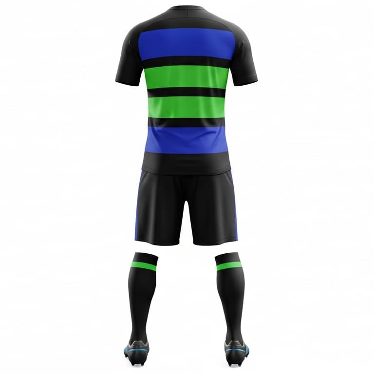 Men's Bold Striped Black, Blue & Green Soccer Uniform Kit view 2