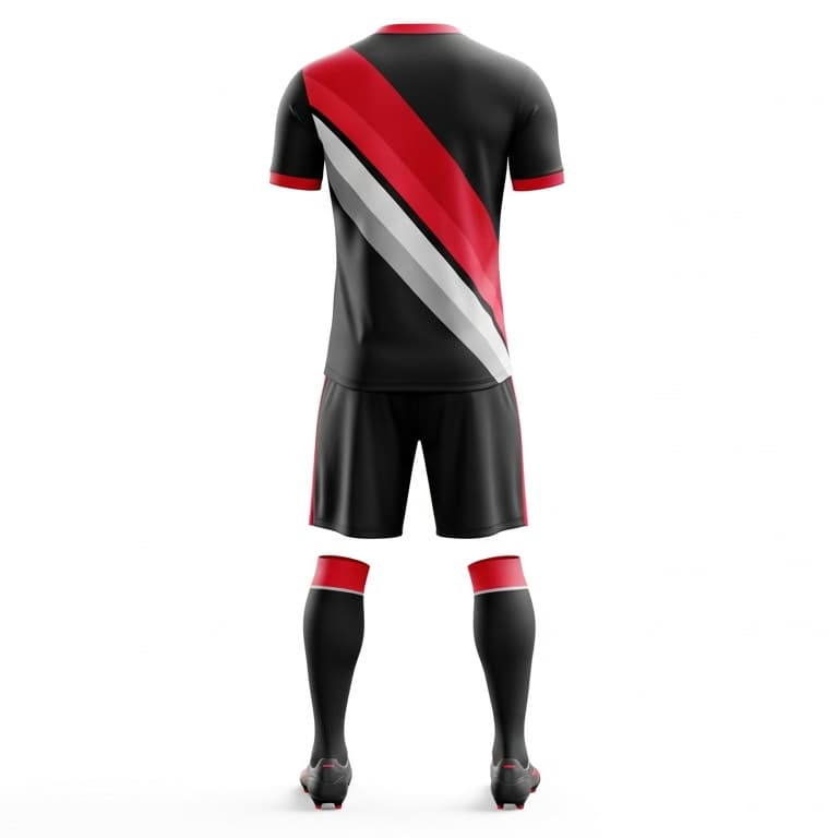 Men's Elite Pro Soccer Uniform - Black, Red & White Striped Kit view 3