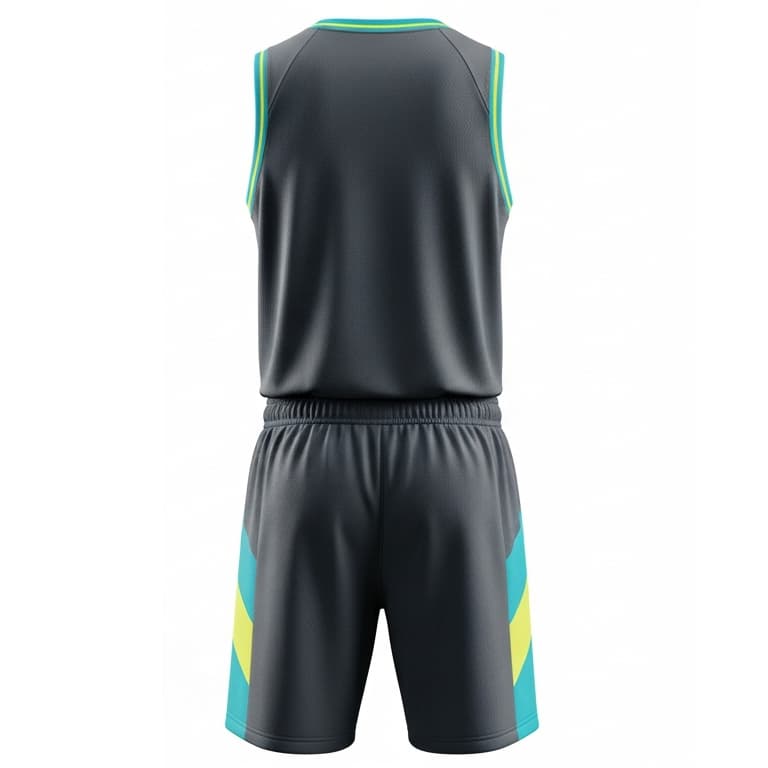 Men's Custom Gray, Teal & Lime Green Basketball Uniform Set - Jersey & Shorts view 3