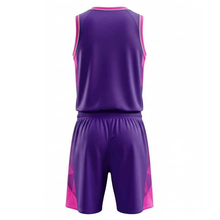 Men's Custom Sublimated Basketball Uniform - Purple & Pink Geometric Design view 2